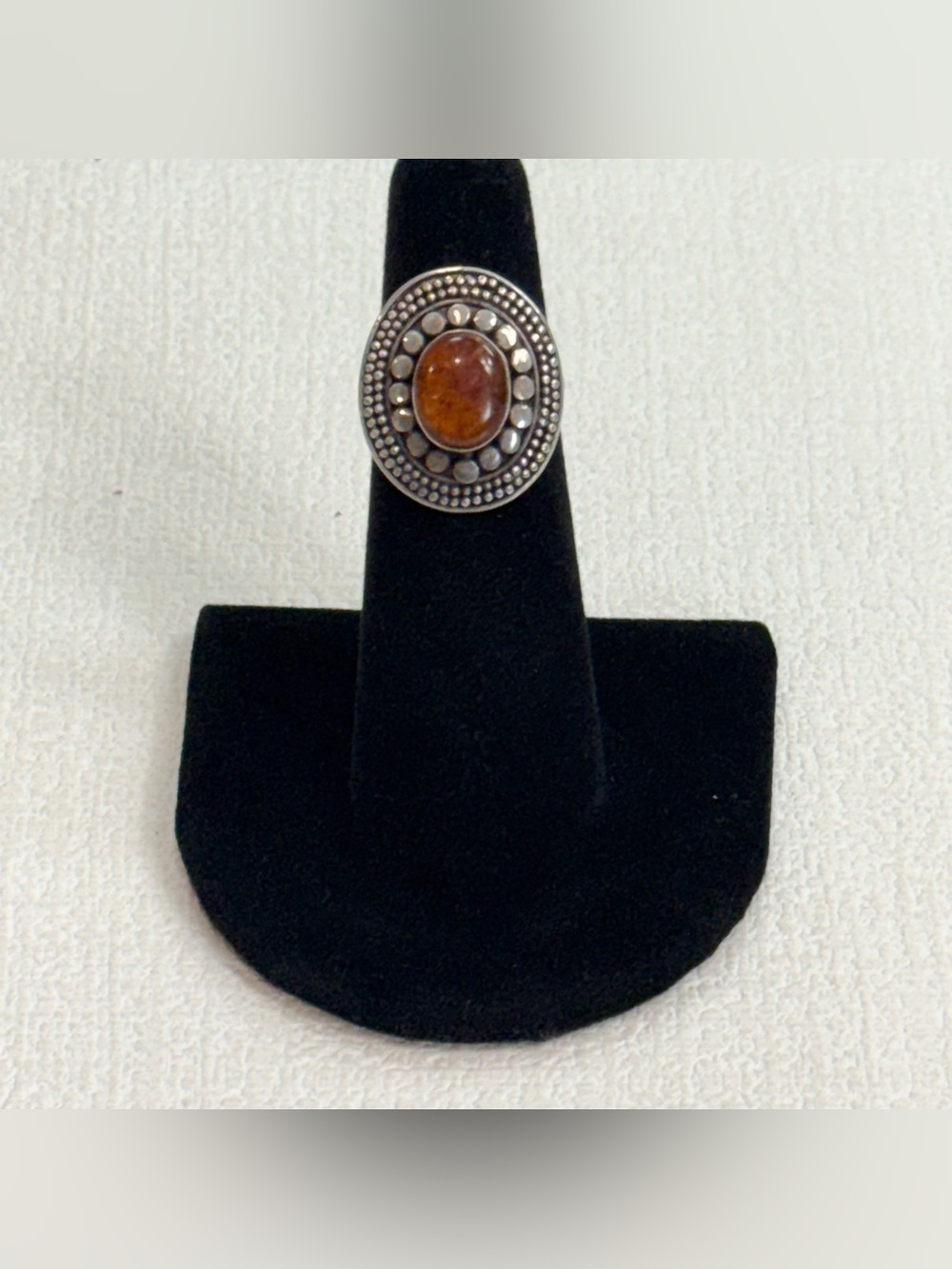 Sterling silver and Amber ring - size 4 1/2